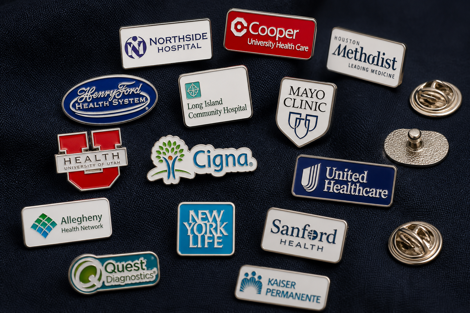 Custom enamel coat pins for hospitals and companies